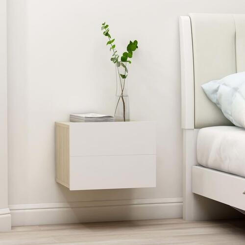 Sengeskab 40x30x30 cm spånplade hvid og sonoma-eg