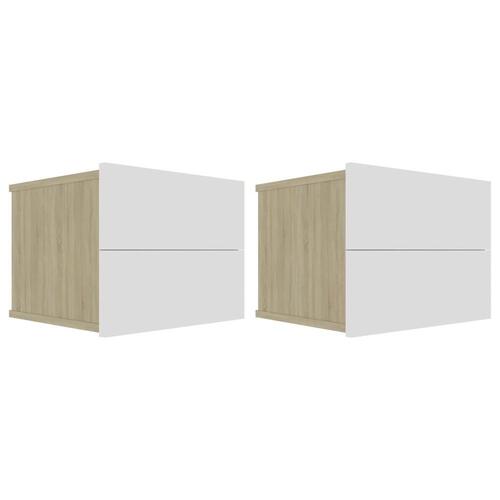 Sengeskabe 2 stk. 40x30x30 cm konstrueret træ hvid sonoma-eg