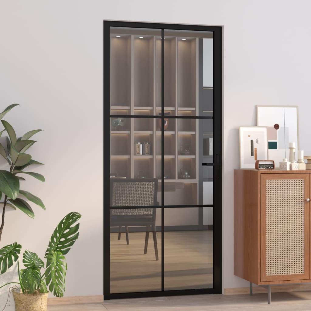 Dør 93x201,5 cm sikkerhedsglas og aluminium sort