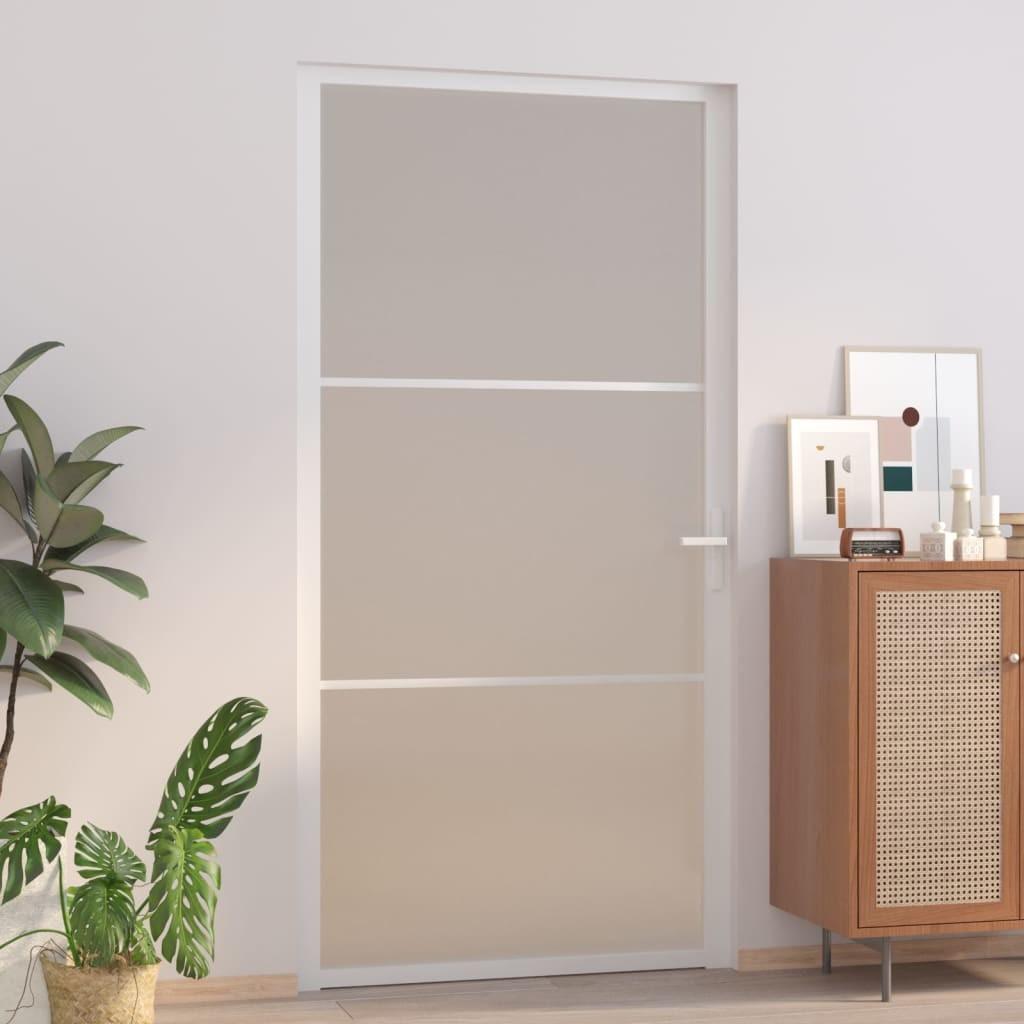 Dør 102,5x201,5 cm sikkerhedsglas mat glas og aluminium hvid