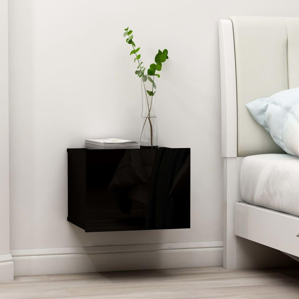 Sengeborde 2 stk. 40x30x30 cm konstrueret træ sort højglans