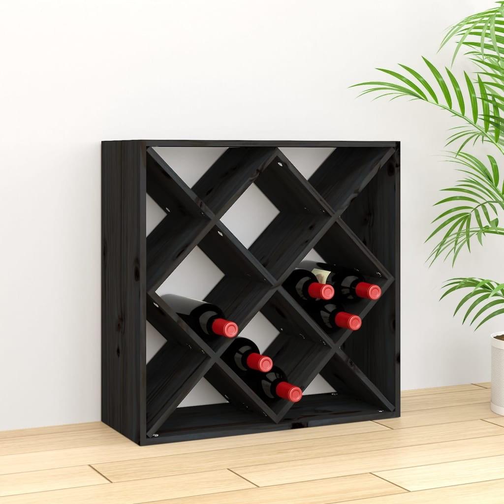 Vinreol 62x25x62 cm massivt fyrretræ sort