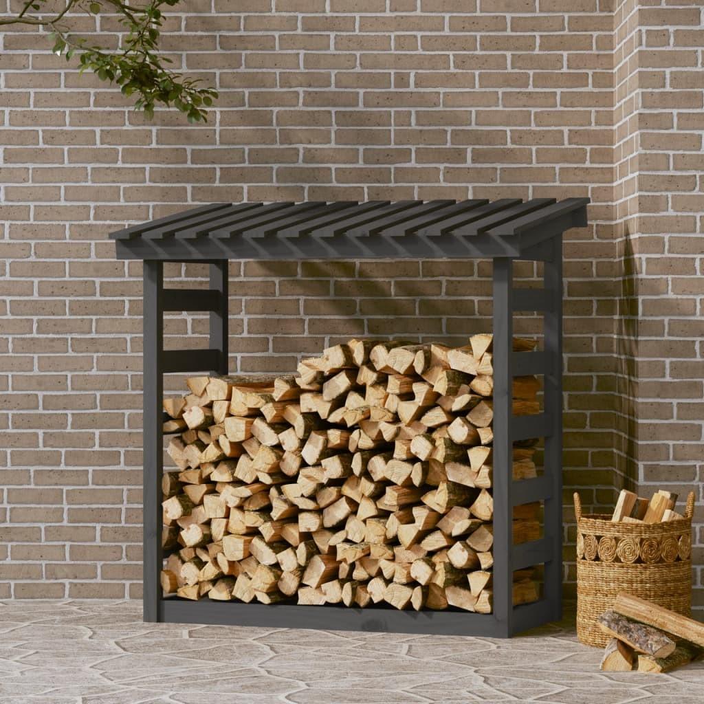 Brændestativ 108x64,5x110 cm massivt fyrretræ grå