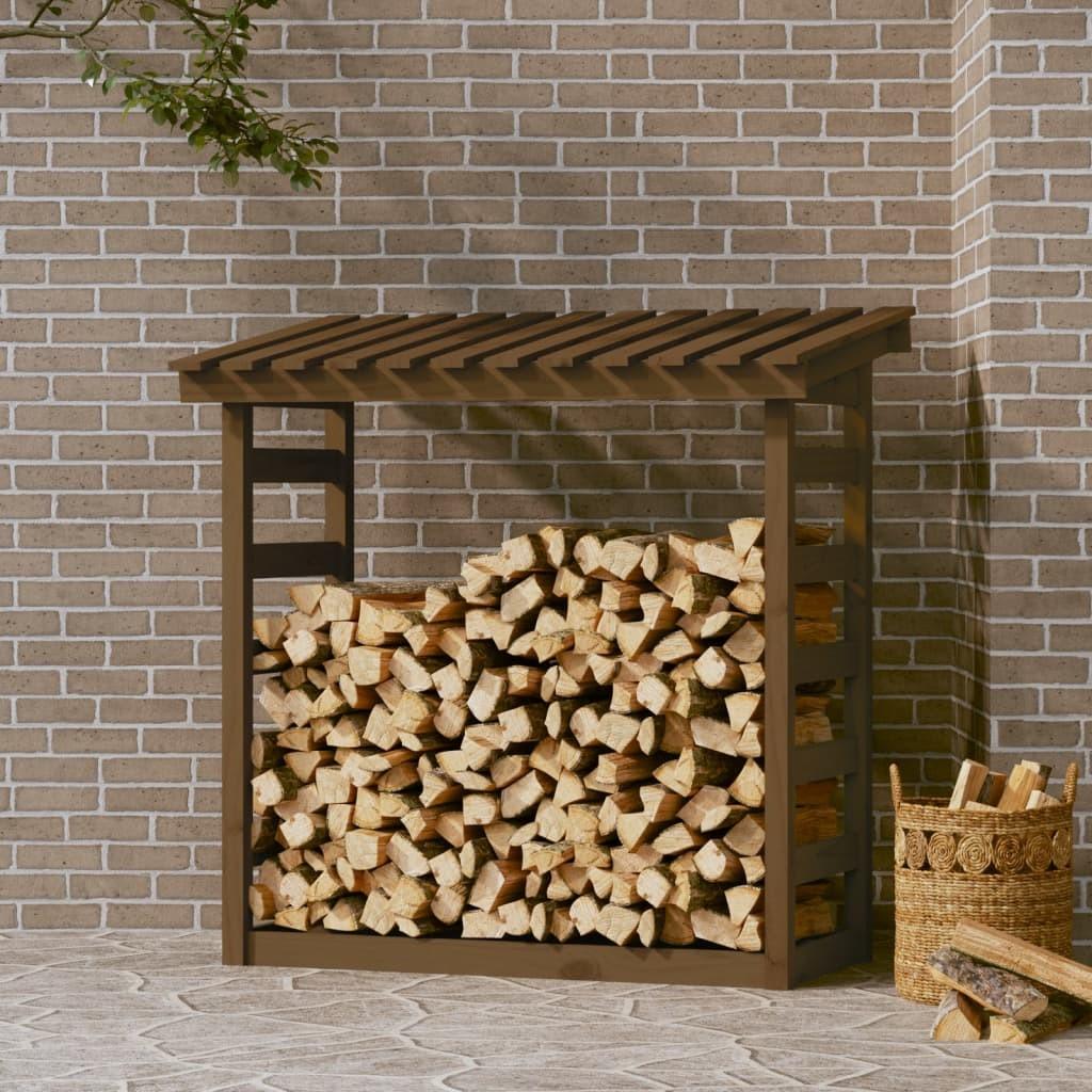 Brændestativ 108x64,5x110 cm massivt fyrretræ gyldenbrun