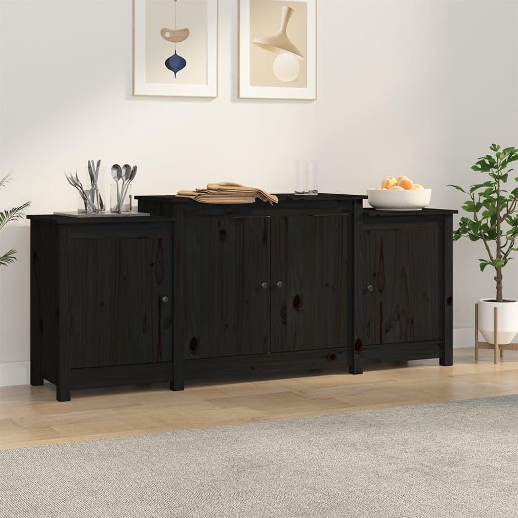Skænk 164x37x68 cm massivt fyrretræ sort