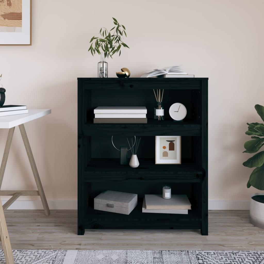 Bogreol 80x35x97 cm massivt fyrretræ sort