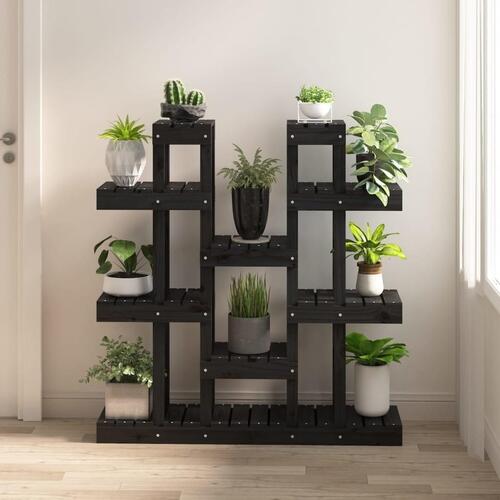 Plantestativ 104,5x25x109,5 cm massivt fyrretræ sort