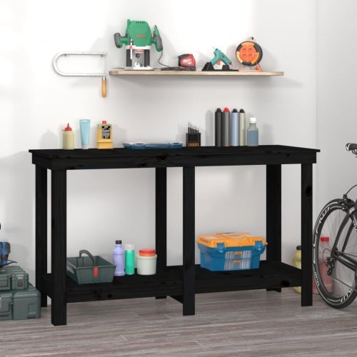 Arbejdsbord i massivt fyrretræ - 140 × 50 × 80 cm, sort