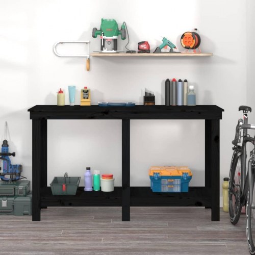 Arbejdsbord i massivt fyrretræ - 140 × 50 × 80 cm, sort
