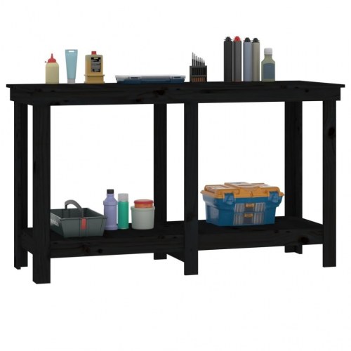 Arbejdsbord i massivt fyrretræ - 140 × 50 × 80 cm, sort
