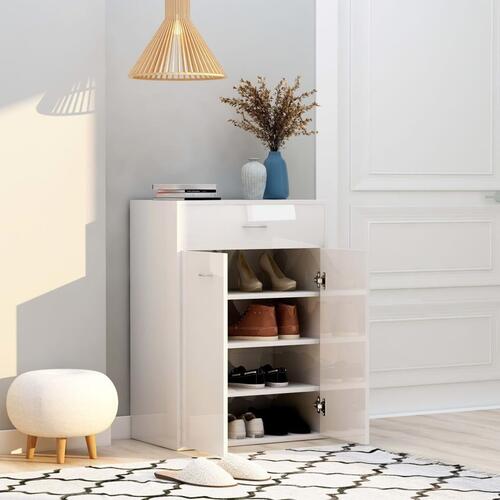 Skoskab 60x35x84 cm konstrueret træ hvid højglans