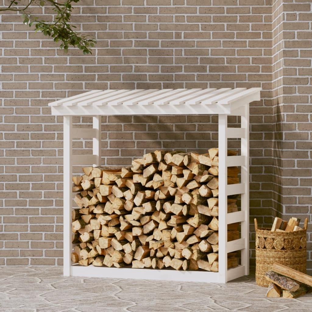 Brændestativ 108x64,5x110 cm massivt fyrretræ hvid