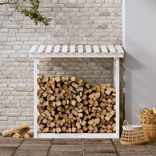 Brændestativ 108x64,5x110 cm massivt fyrretræ hvid