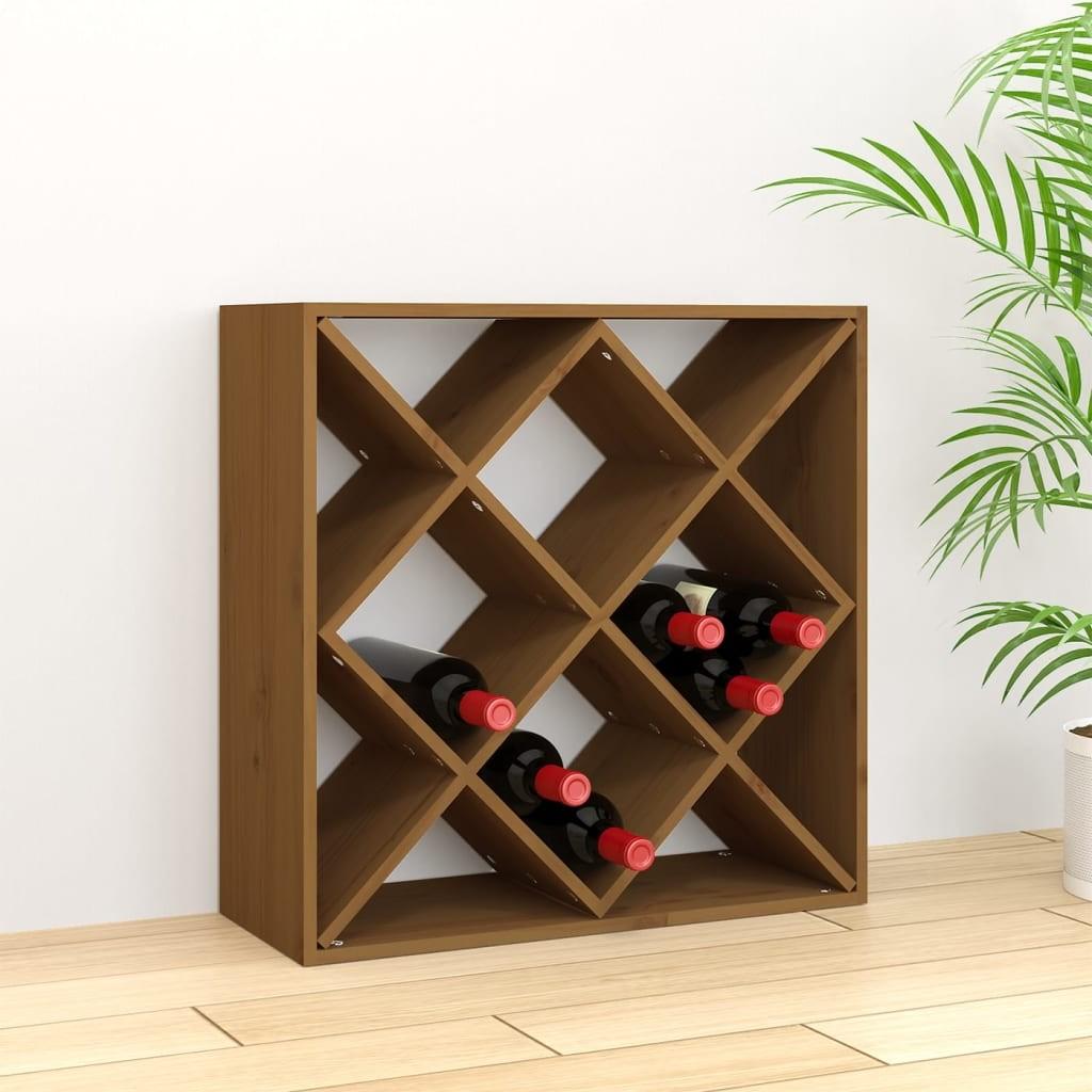 Vinreol 62x25x62 cm massivt fyrretræ gyldenbrun