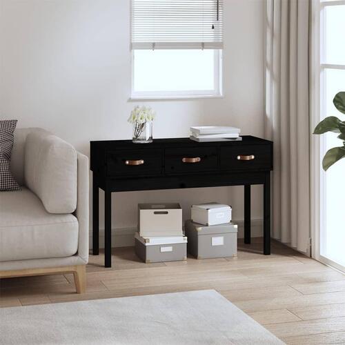 Konsolbord 114x40x75 cm massivt fyrretræ sort