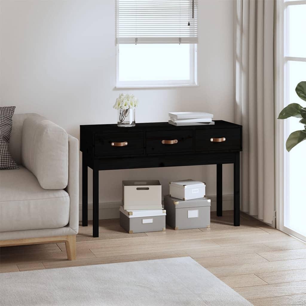 Konsolbord 114x40x75 cm massivt fyrretræ sort