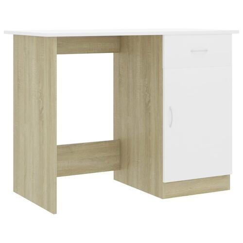 Skrivebord 100x50x76 cm konstrueret træ hvid og sonoma-eg