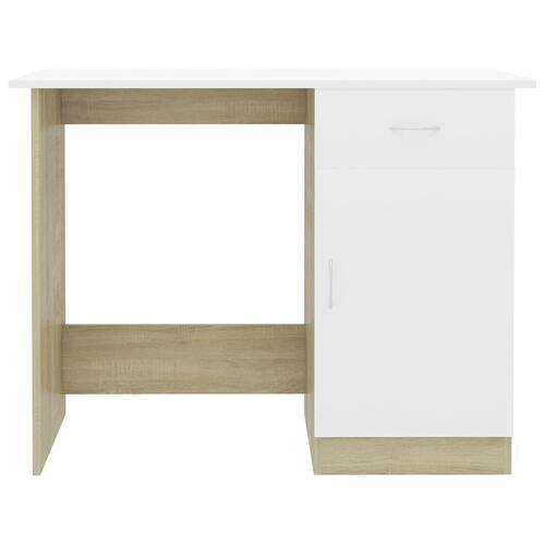 Skrivebord 100x50x76 cm konstrueret træ hvid og sonoma-eg