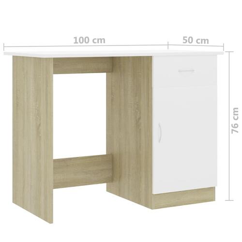 Skrivebord 100x50x76 cm konstrueret træ hvid og sonoma-eg