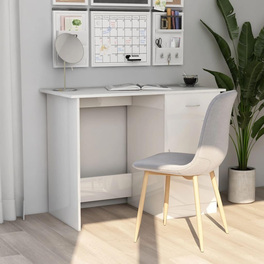 Skrivebord 100x50x76 cm konstrueret træ hvid højglans
