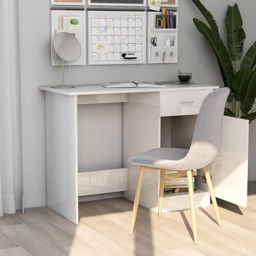Skrivebord 100x50x76 cm konstrueret træ hvid højglans