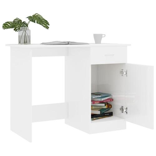 Skrivebord 100x50x76 cm konstrueret træ hvid højglans