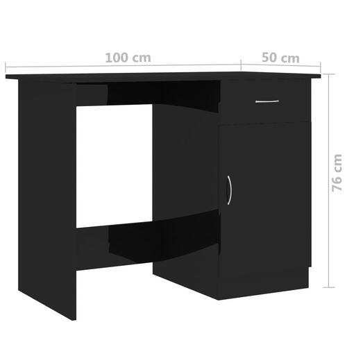Skrivebord 100x50x76 cm konstrueret træ sort højglans