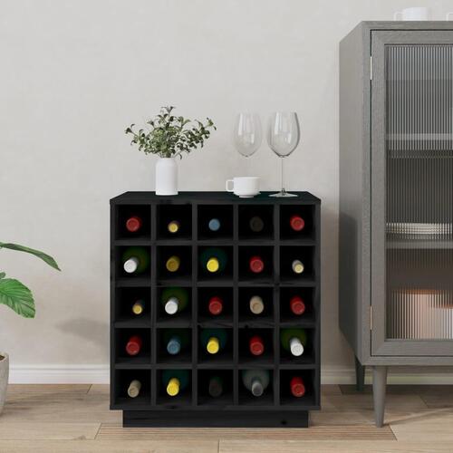 Vinskab 55,5x34x61 cm massivt fyrretræ sort