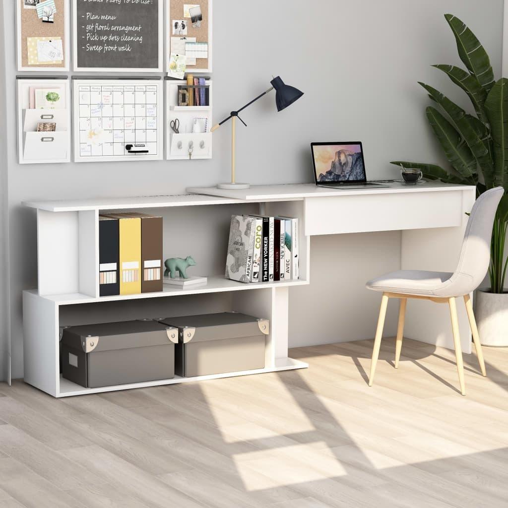 Skrivebord til hjørne 200x50x76 cm konstrueret træ hvid