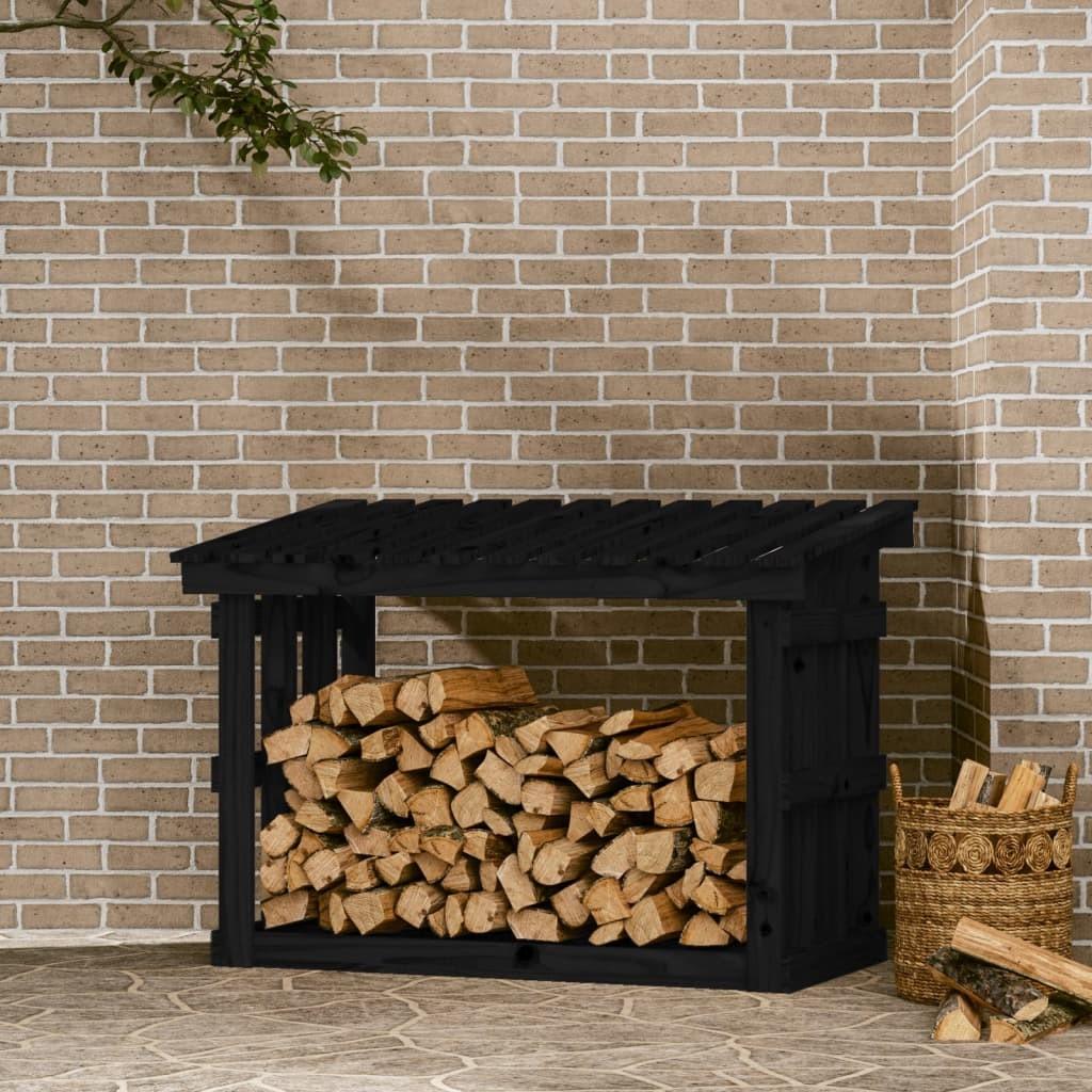 Brændestativ 108x64,5x77 cm massivt fyrretræ sort