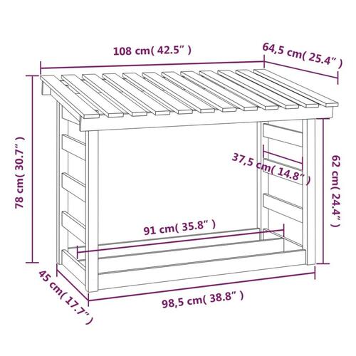 Brændestativ 108x64,5x78 cm massivt fyrretræ sort