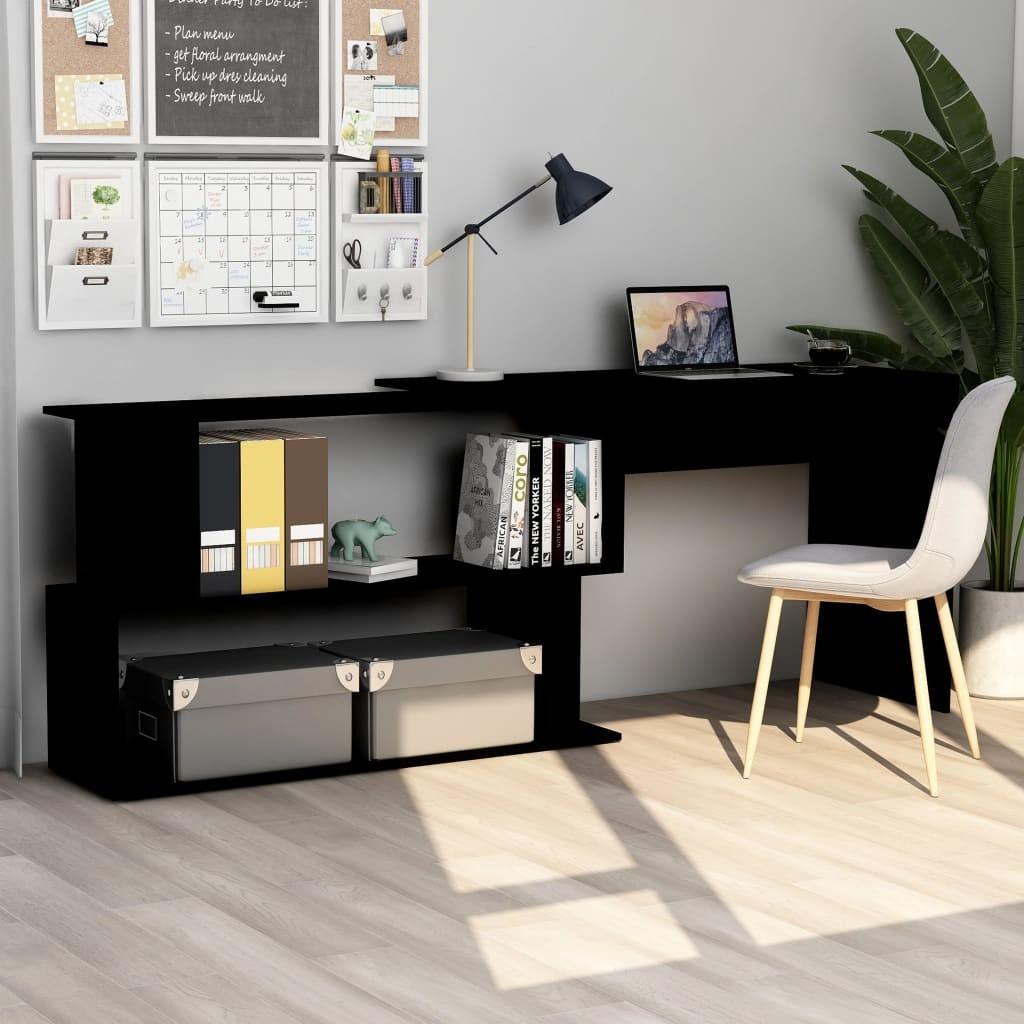 Skrivebord til hjørne 200x50x76 cm konstrueret træ sort
