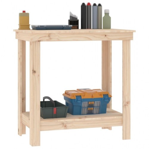 Arbejdsbord i massivt fyrretræ - 80 × 50 × 80 cm med hylde