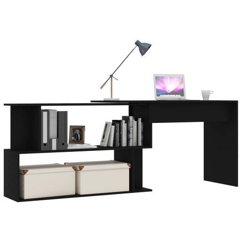Skrivebord til hjørne 200x50x76 cm konstrueret træ sort