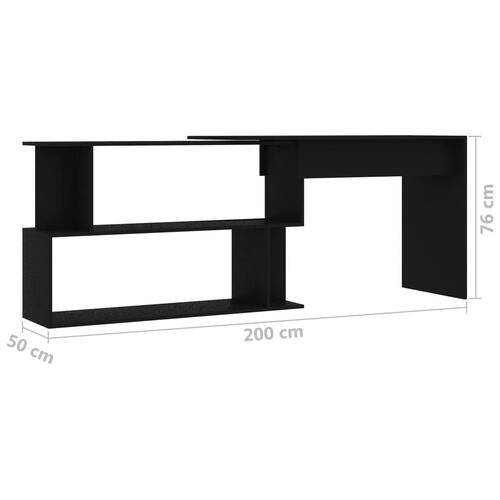 Skrivebord til hjørne 200x50x76 cm konstrueret træ sort