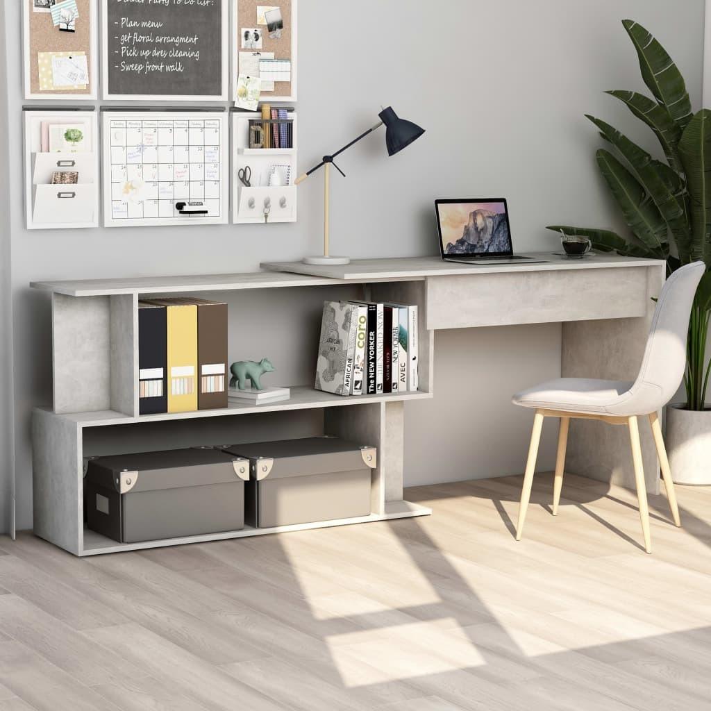 Skrivebord til hjørne 200x50x76 cm konstrueret træ betongrå