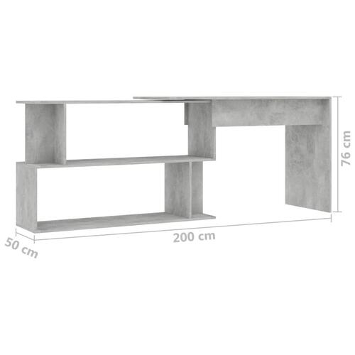 Skrivebord til hjørne 200x50x76 cm konstrueret træ betongrå