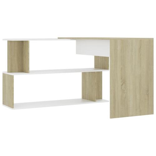 Skrivebord 200x50x76 cm konstrueret træ hvid og sonoma-eg
