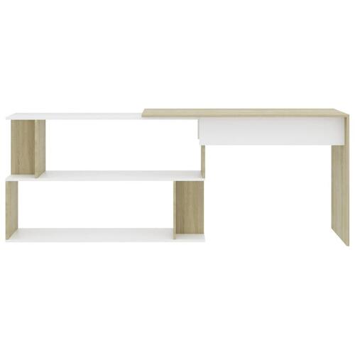 Skrivebord 200x50x76 cm konstrueret træ hvid og sonoma-eg