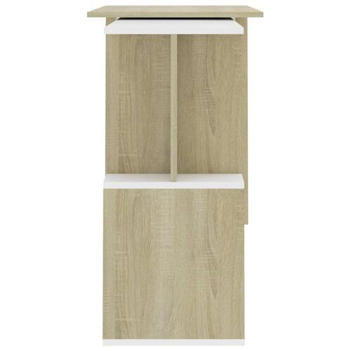 Skrivebord 200x50x76 cm konstrueret træ hvid og sonoma-eg