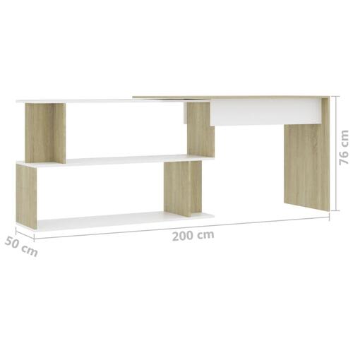 Skrivebord 200x50x76 cm konstrueret træ hvid og sonoma-eg