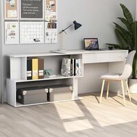 Skrivebord til hjørne200x50x76cm konstrueret træ hvid højglans