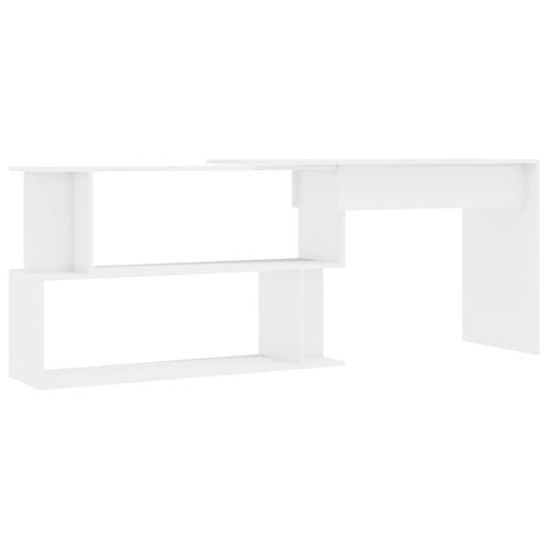 Skrivebord til hjørne200x50x76cm konstrueret træ hvid højglans