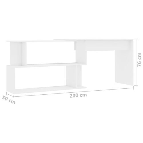 Skrivebord til hjørne200x50x76cm konstrueret træ hvid højglans