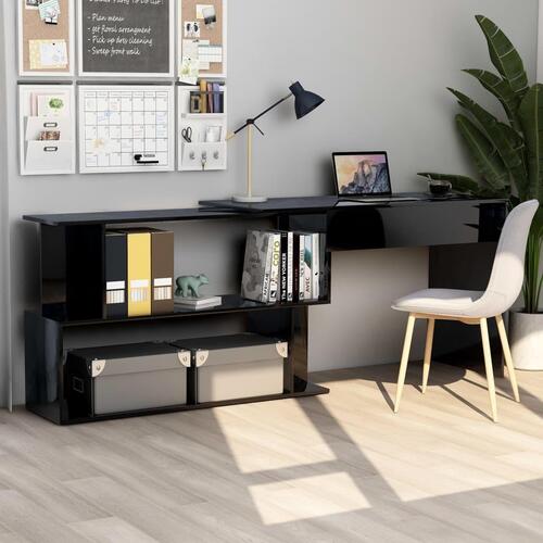 L-formet skrivebord 200x50x76 cm konstrueret træ sort højglans