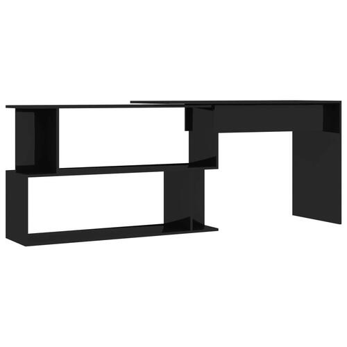 L-formet skrivebord 200x50x76 cm konstrueret træ sort højglans