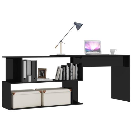 L-formet skrivebord 200x50x76 cm konstrueret træ sort højglans