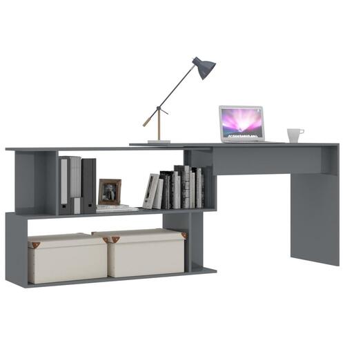 Skrivebord til hjørne200x50x76cm konstrueret træ grå højglans