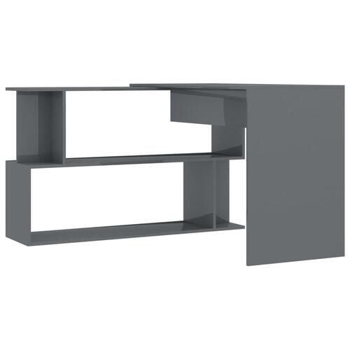 Skrivebord til hjørne200x50x76cm konstrueret træ grå højglans