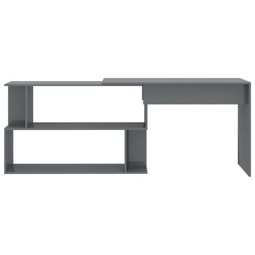 Skrivebord til hjørne200x50x76cm konstrueret træ grå højglans